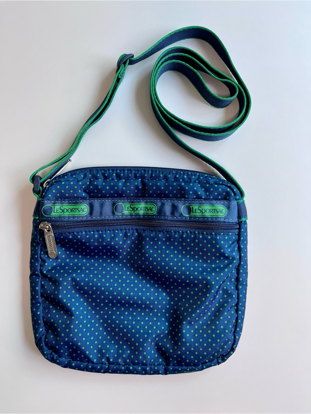 LeSportsac Navy with Green Polka Dot Crossbody